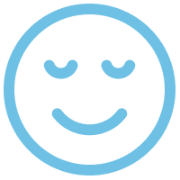 A simple blue smiley face icon, featuring closed eyes and a slight smile, set against a green background. The design is minimalistic and conveys a sense of calmness or contentment. The face is surrounded by a circular outline.